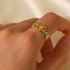 Natural Turquoise Stainless Steel Ring, Summer Bohemian Jewelry Open Finger Ring
