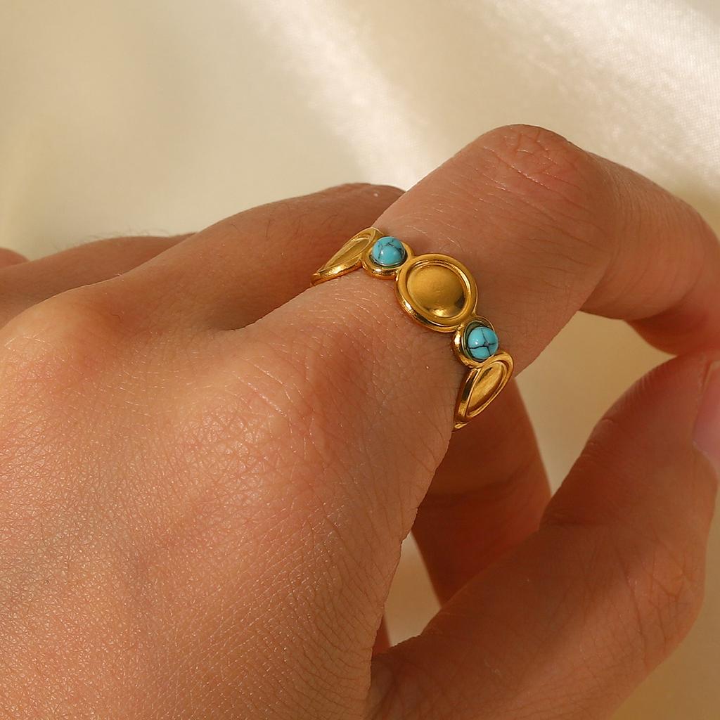 Natural Turquoise Stainless Steel Ring, Summer Bohemian Jewelry Open Finger Ring