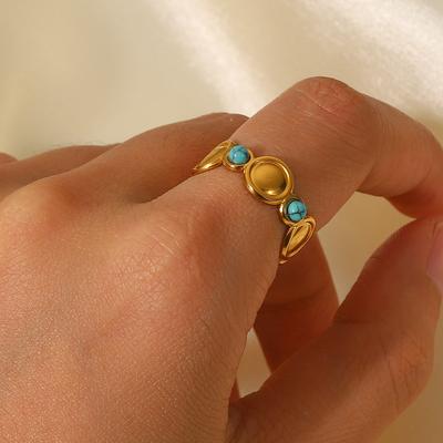 Natural Turquoise Stainless Steel Ring, Summer Bohemian Jewelry Open Finger Ring