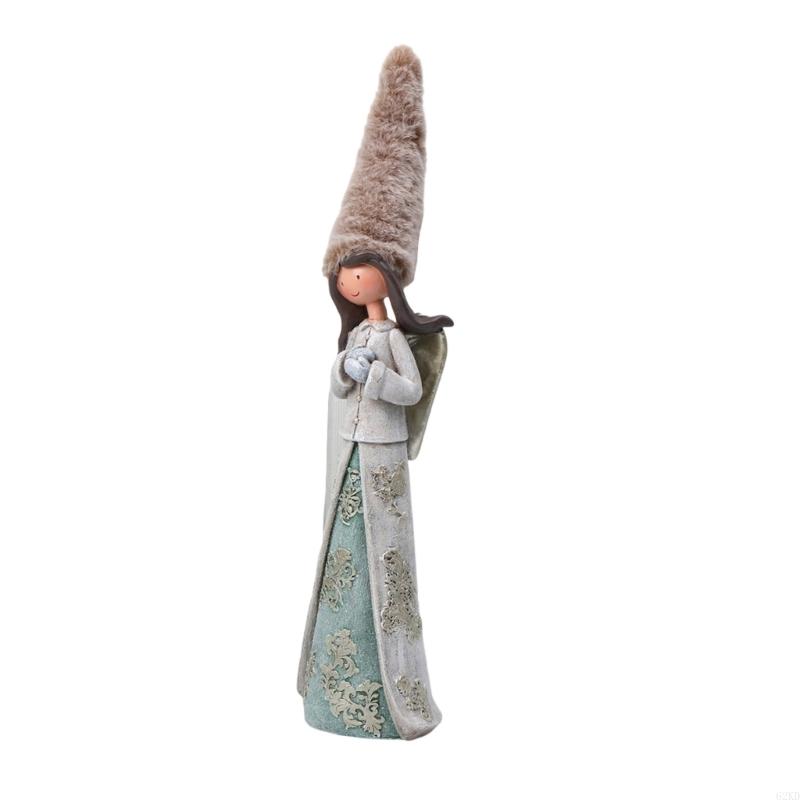 62KD Girl Statue with Plush Long Hat Outdoor Garden Sculpture Home Bedroom Decors Praying Girl Resins Figurine Religious Gift