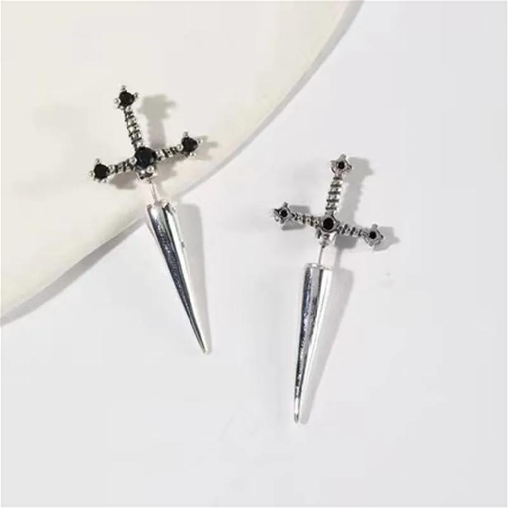2pcs Gothic Kinitial Sword Stud Earrings,Vintage Cool Punk Crystal Goth Ear Piercing Jewelry Suitable for Daily Give Gift