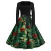 Women's Casual Christmas Print Square Neck Vintage Dress for Holiday Party