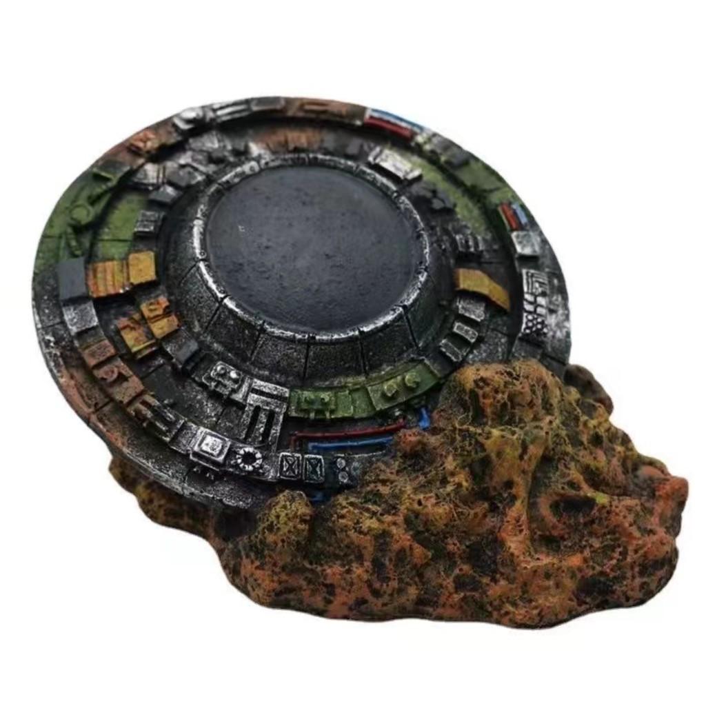 Aquarium Decorations-UFO Fish Tank Accessories for Betta Hide Flying Saucer Creative Small Fish Tank Decor Reptile Box Landscaping Ornament