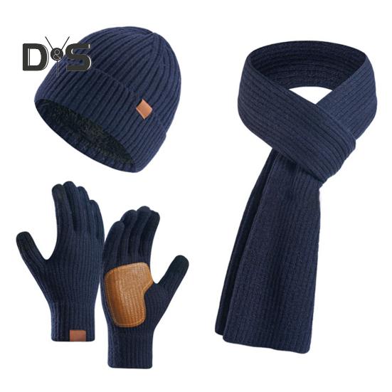 3 Pcs/Set Unisex Winter Beanie Scarf Gloves Set Thick Knitted Warm Cap Great Friction Palm Gloves Elastic Ear Protection Windproof Winter Outdoor