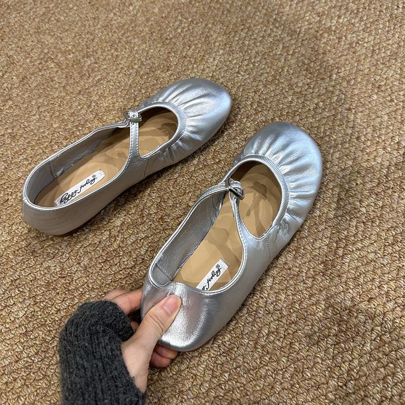 Fashion Fashion Pleated Women Mary Janes Flats Shoes Soft Female Round Toe Footwear Buckle Ladies Flats Shallow Shoes
