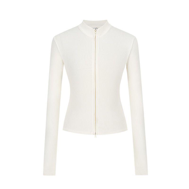 2025 Fall and Winter Double Zipper Long Sleeves Knitwear Female Sexy Silm Slim Looking Korean Style Niche Style Short Tops Trendy High Elastic