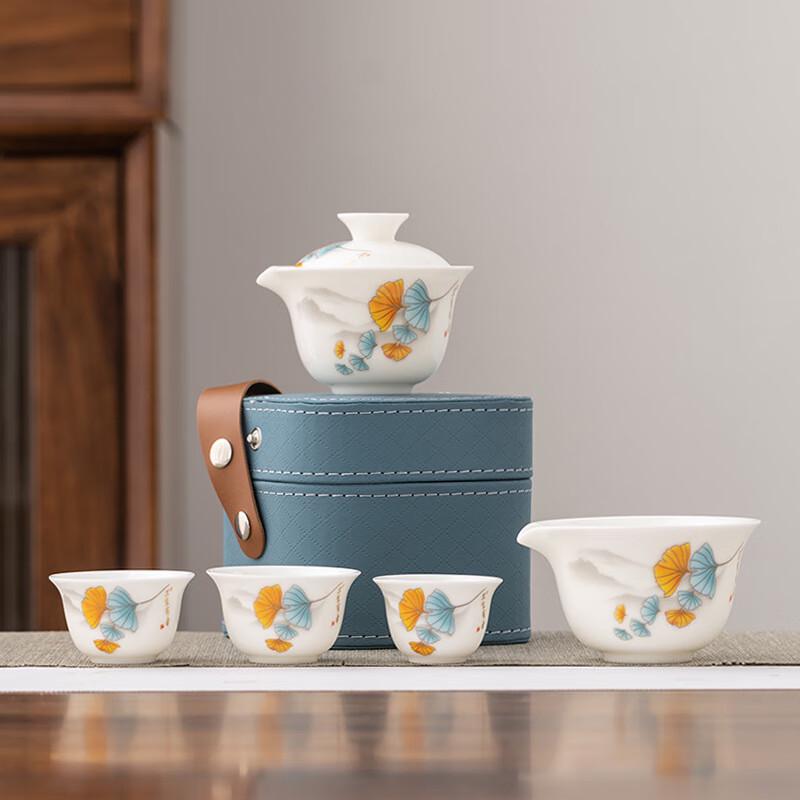 Portable Ceramic Tea Set with Carry Bag