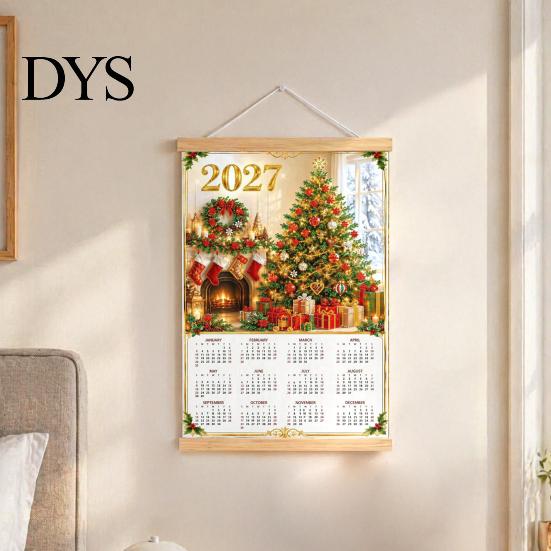 Monthly Event Tracker 2027 Faux Diamond Art Painting Wall Calendar, Jan. - Dec. Functional Decoration 12 Planner, Canvas Artwork for Home Room Office