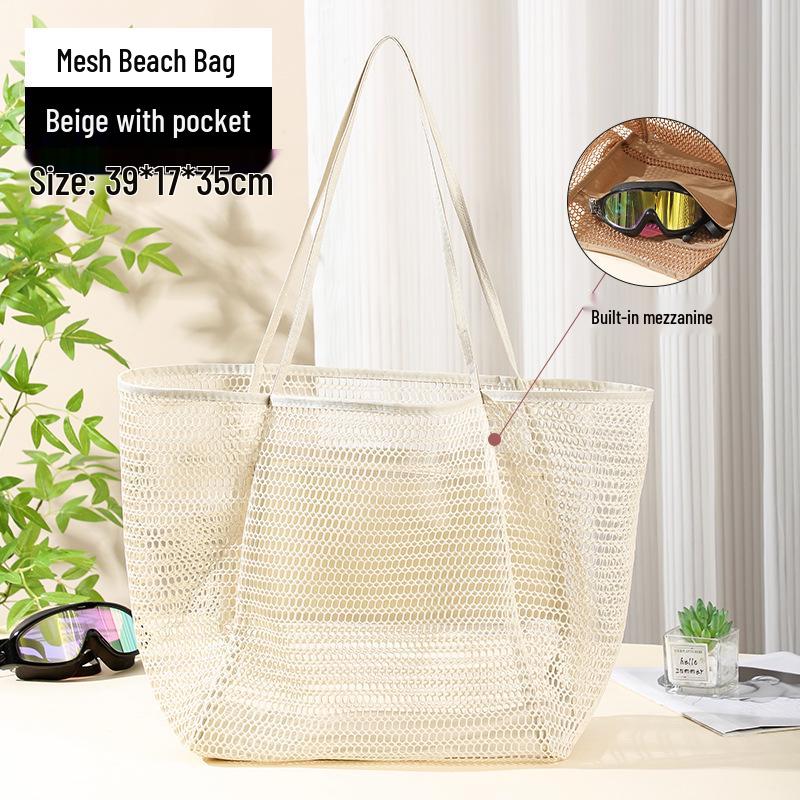 Large Mesh Beach Bag with Compartments - Breathable Gym & Swim Travel Organizer