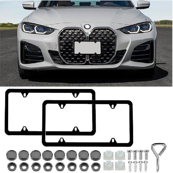 2PCS Matte Black Car License Plate Frames, Universal Stainless Steel Tag Frame Auto License Plate Cover, License Plate Holder with Screws Fasteners 4 Hole чёрный