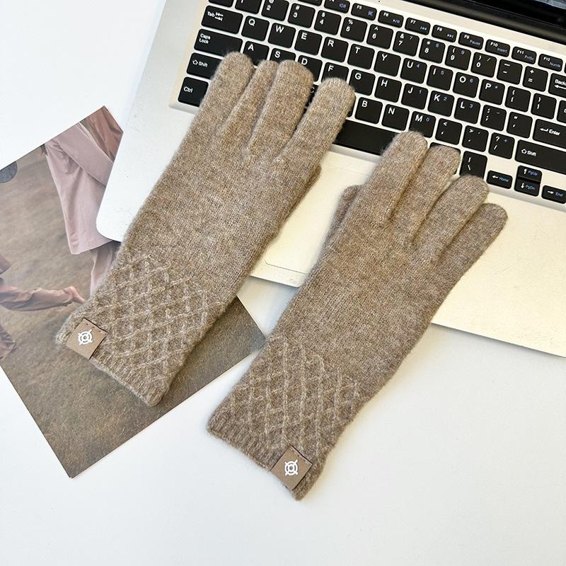 Knitted Cashmere Gloves for Autumn and Winter Women's Solid Color Labeling To Keep Warm and Cold proof Wrist Guards Divided Fingers and Leak Fingers