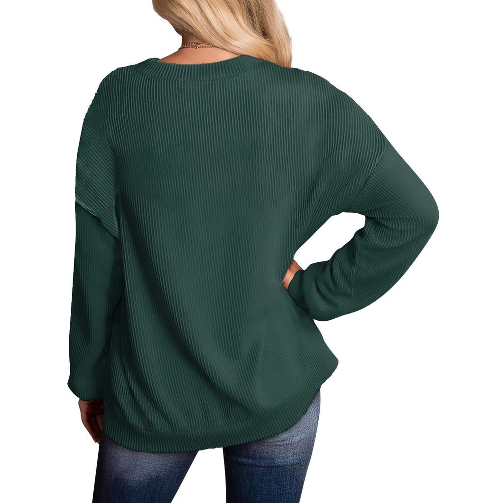 Ladies' Fashion Color Thread Long Sleeve Loose Round Neck Pullover Top