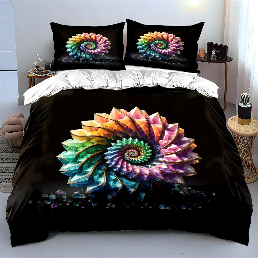Buntes Kristall-Spiralstruktur-Bettwäsche-Set Für Kinder Luxusgeschenk 3-teiliges Digitaldruck-Bettdecken-Set Weich Bequem Atmungsaktiv