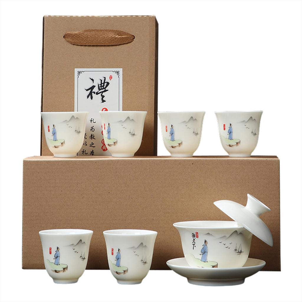 Premium Porcelain Gai Wan Tea Set For Home Traditional Chinese Brewings Household Hand Grasp Bowl Set For Household