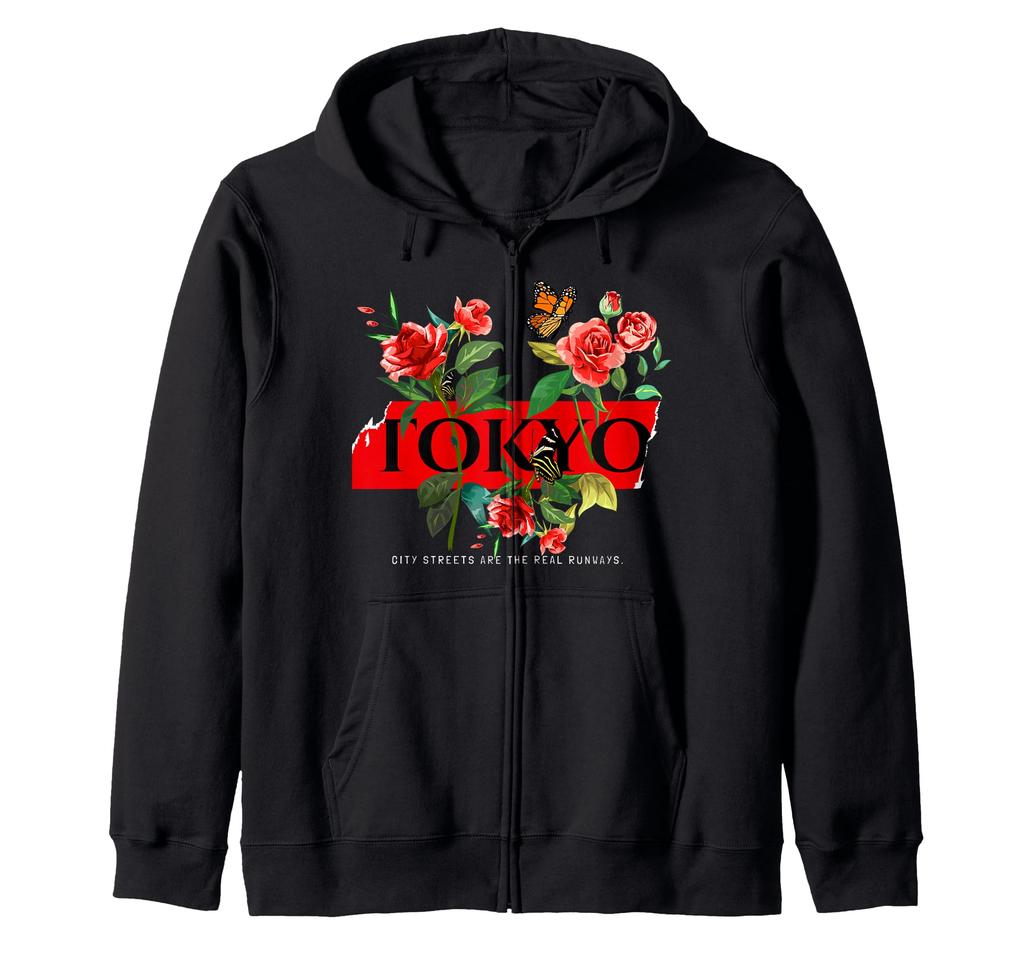 Floral Tokyo Japan Fashion Graphic Tees & Cool Designs Zip Hoodie