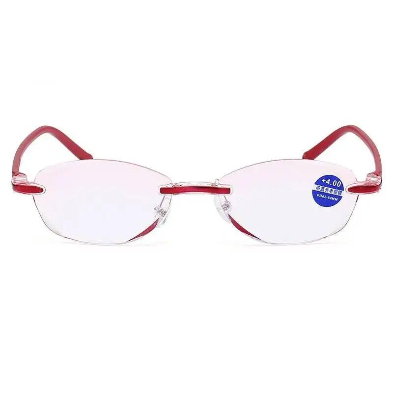 Diopter +1.0 +1.5 +2.0 +2.5 +3.5 +4.0 Frameless Anti-blue Light Reading Glasses Rimless Women Presbyopia Eyeglasses
