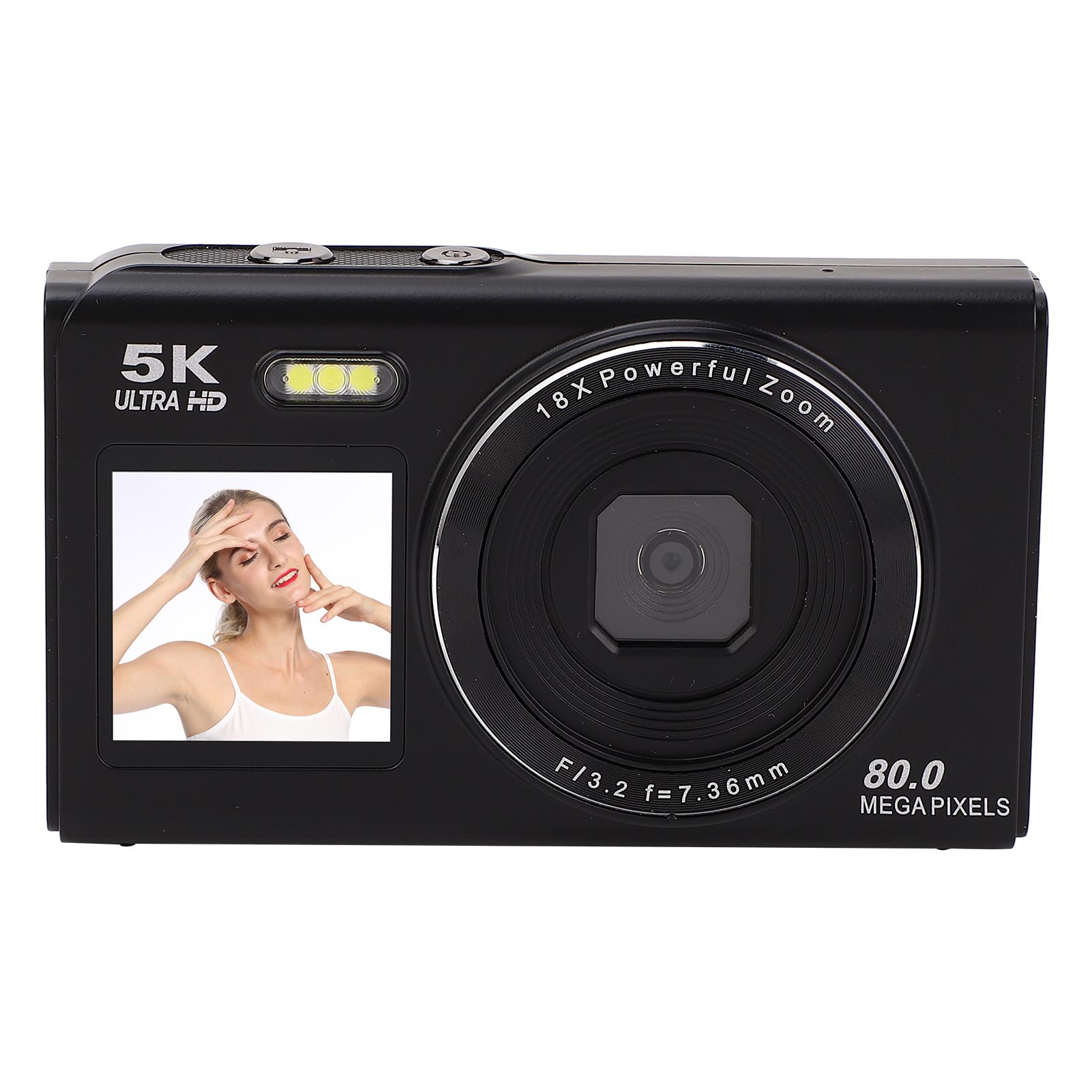 

Digital Camera 5K 80MP Double Screen Autofocus 18x Zoom WiFi Camera with Flash for Travel Live чорний