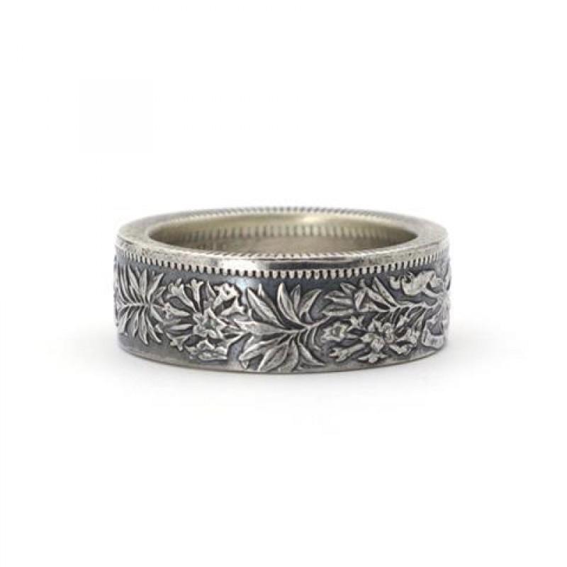 Adjustable Plated Coin Ring With Edelweiss Star Design Vintage Unisex Jewelry Couples