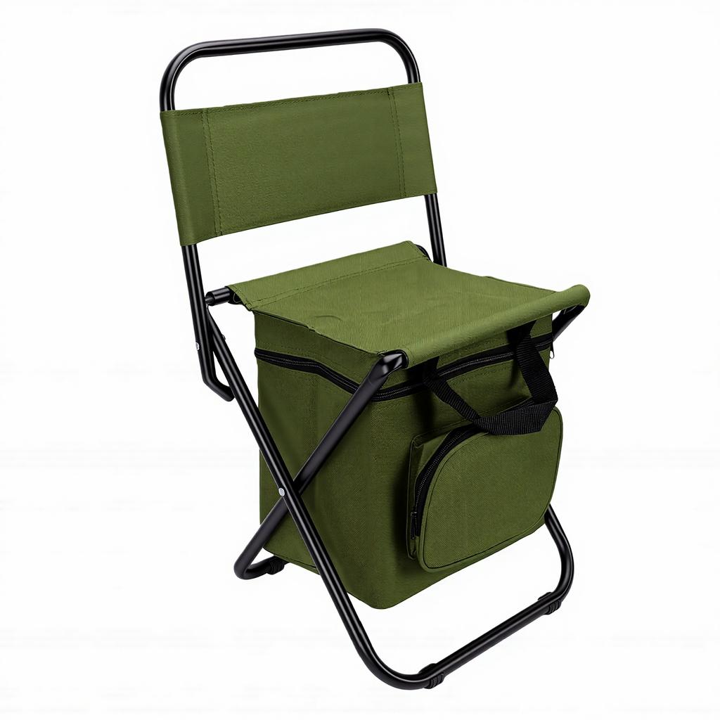 Fishing Chair with Cooler Bag OD Green 220.46lb Load Bearing Portable Foldable Fishing Backrest Stool for Outdoor
