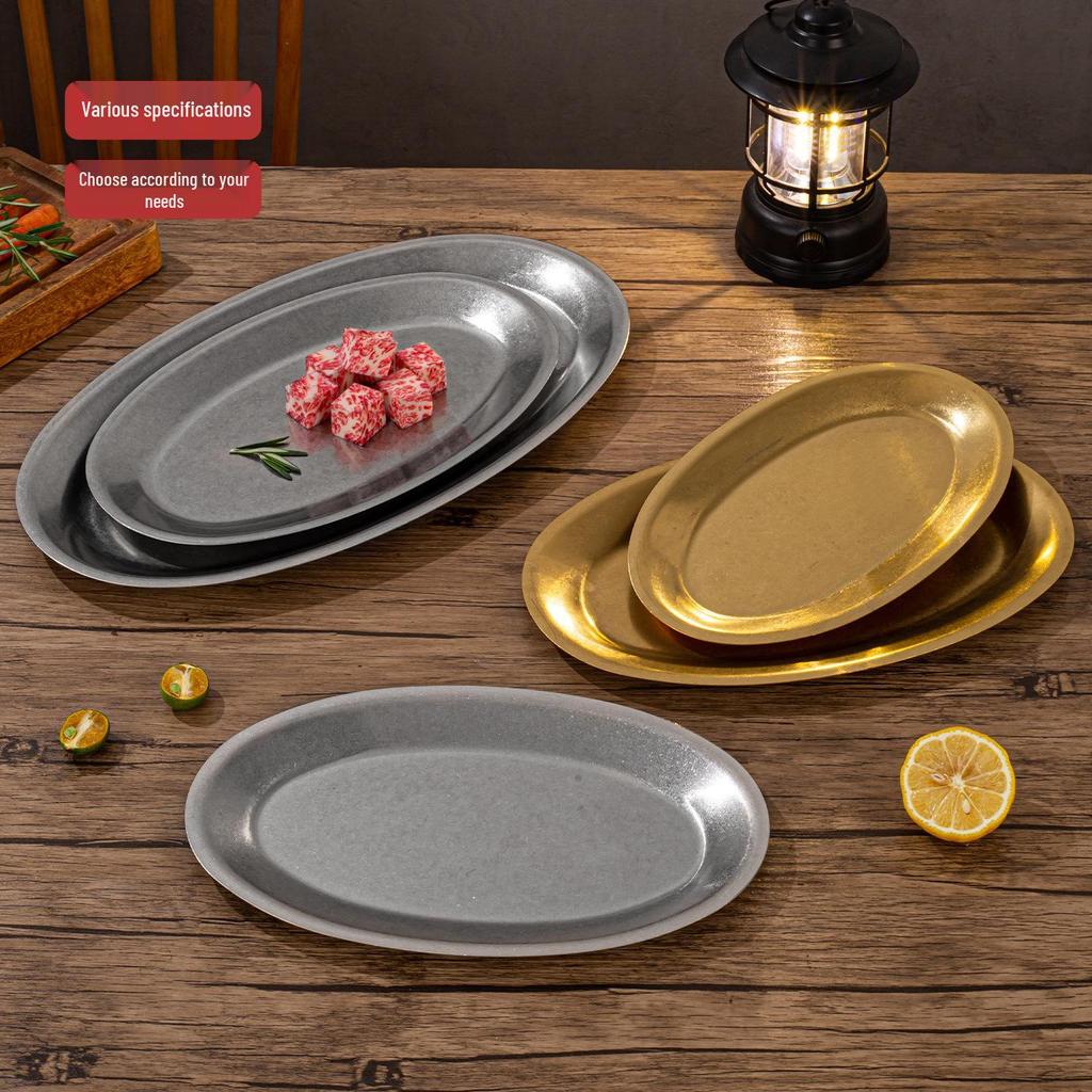 Retro Stainless Steel Oval Dessert and Fish Tray for Barbecue & Coffee Shops