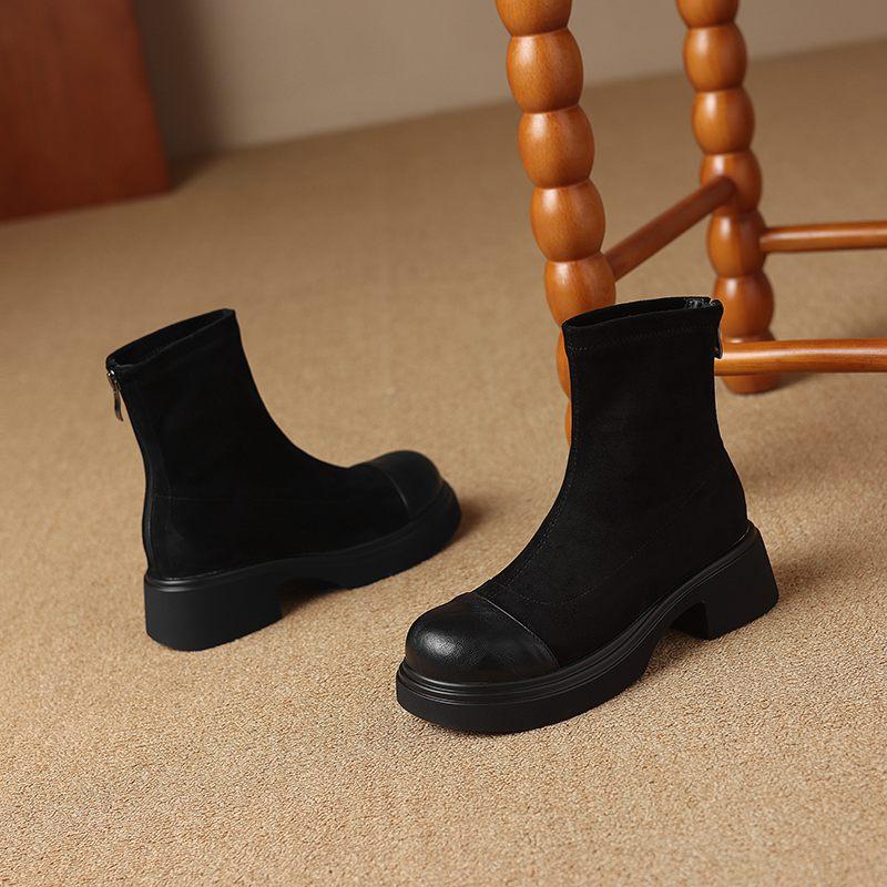 Krazing Pot Microfiber Autumn Winter Shoes Platform Super Size Motorcycle Boots Square Toe Keep Warm Zipper Size 44 Ankle Boots