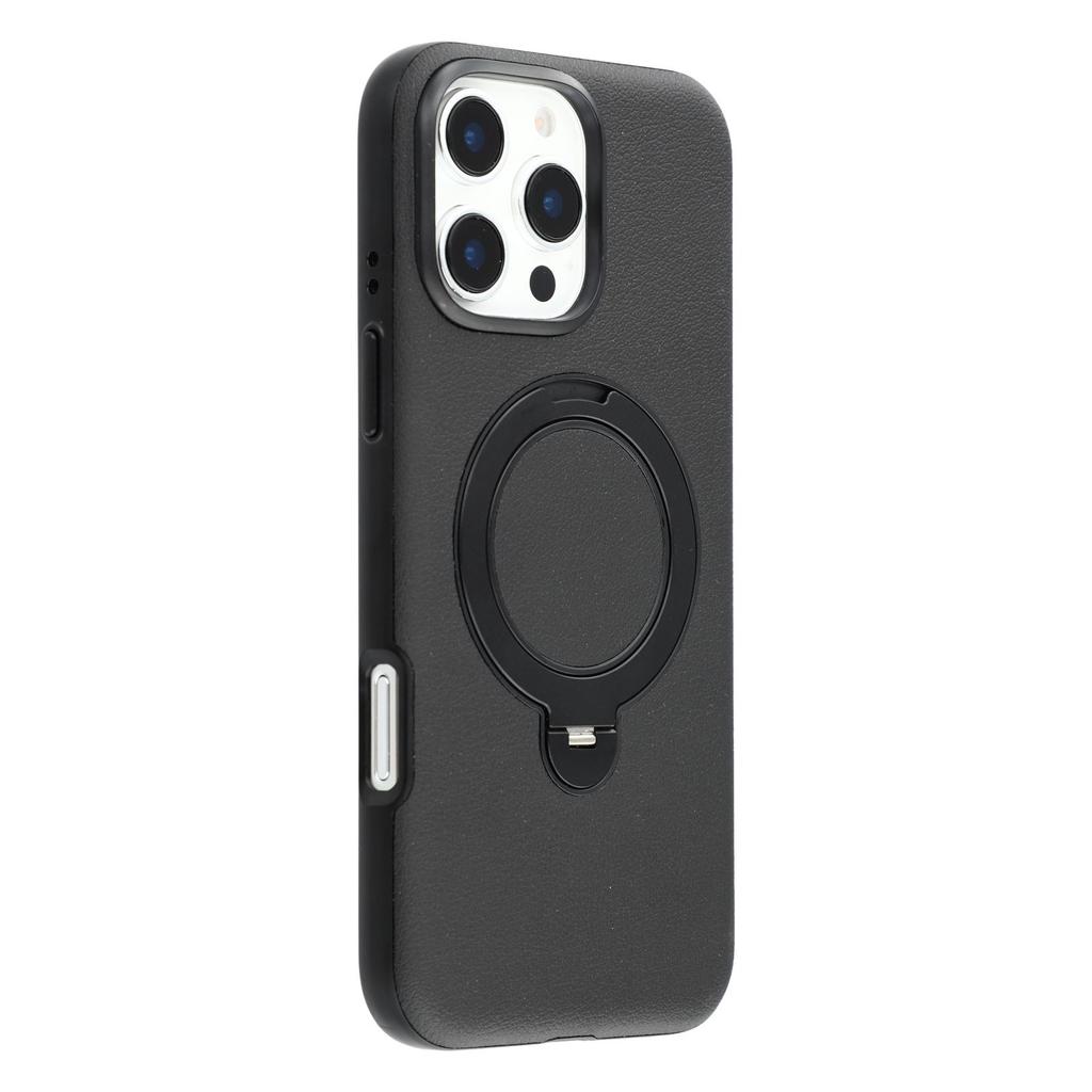 KIGC For iPhone 16 Pro Max Magnetic Case PC+PU Kickstand Phone Back Cover with Soft Lining