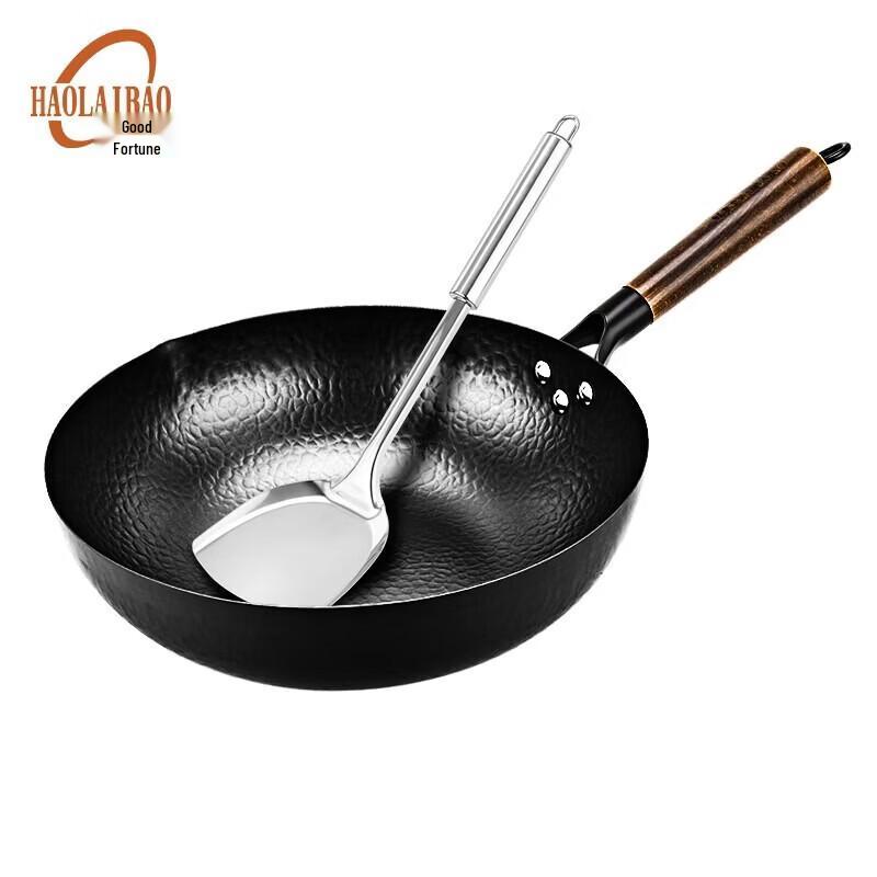 Haolaibao 32cm Ancient Forged Iron Wok with Spatula