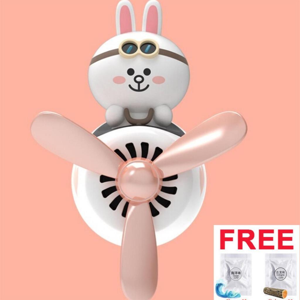 Cartoon Car Air Freshener with Propeller Fan, Magnetic Vent Clip Aromatherapy Diffuser with 2 Free Scents