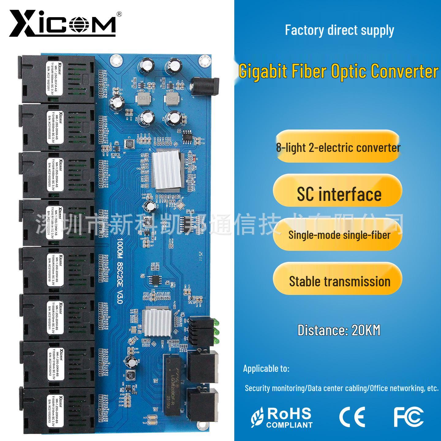 

Gigabit 8-Optical 2-Electrical Single-Mode Single-Fiber Transceiver PCBA Board