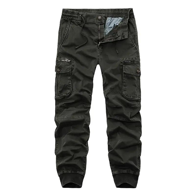 Men Casual Joggers Solid Color Pants Men Cotton Elastic Trousers Military Style Army Cargo Pants