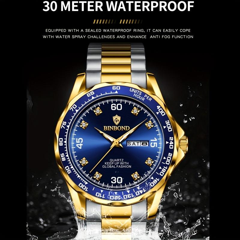 BINBOND Herrenuhr für Herren Klassische Doppelkalenderanzeige Leuchtzeiger Wasserdicht Edelstahlarmband Business Herrenuhren