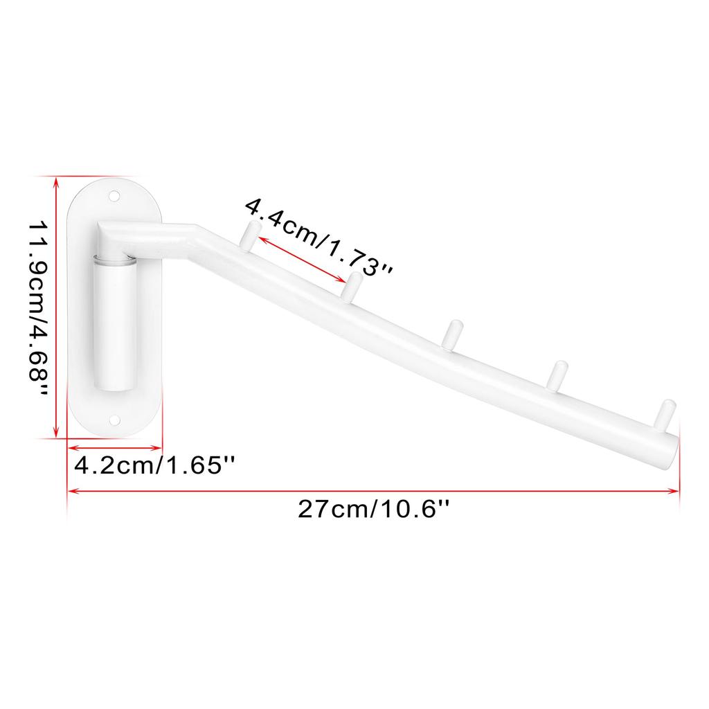 Sumnacon Foldable Clothes Wall Wall Stainless Angle for Outdoor White of Wall-Mounted Rack, Hanger, Hook, 5-Hook, Steel, 180-Degree Adjustment,