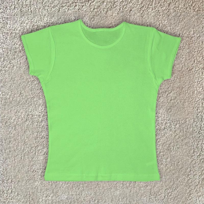 Summer new commuter solid color multi-color round neck simple slim-fitting printable T-shirt top women