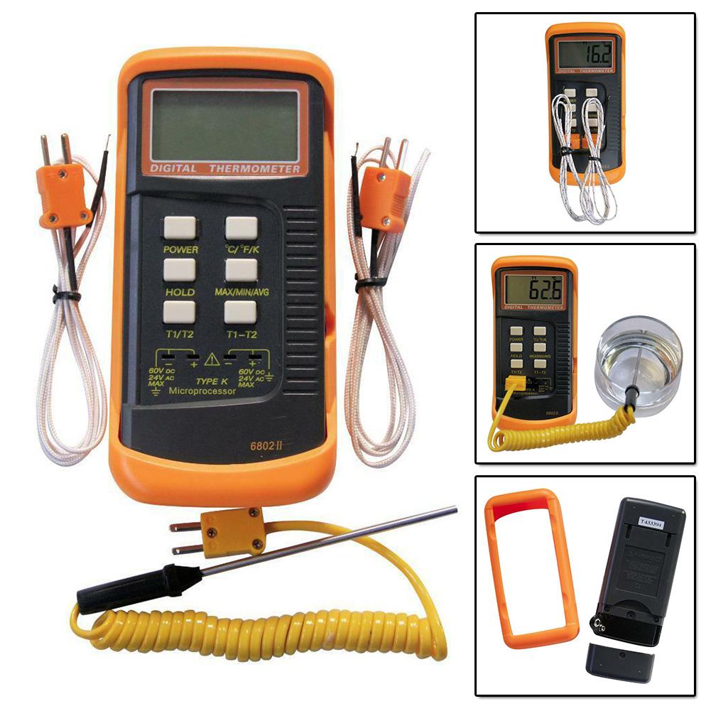 2 Sensors Thermocouple Thermometer & Probe Measurement -50°C To 1300°C