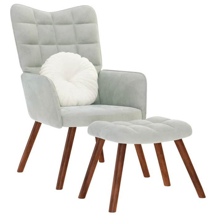 VidaXL Chaise de relaxation avec tabouret Gris clair Velours, chaise, chaise de salon, fauteuil relax, chaise longue, siège 4016821