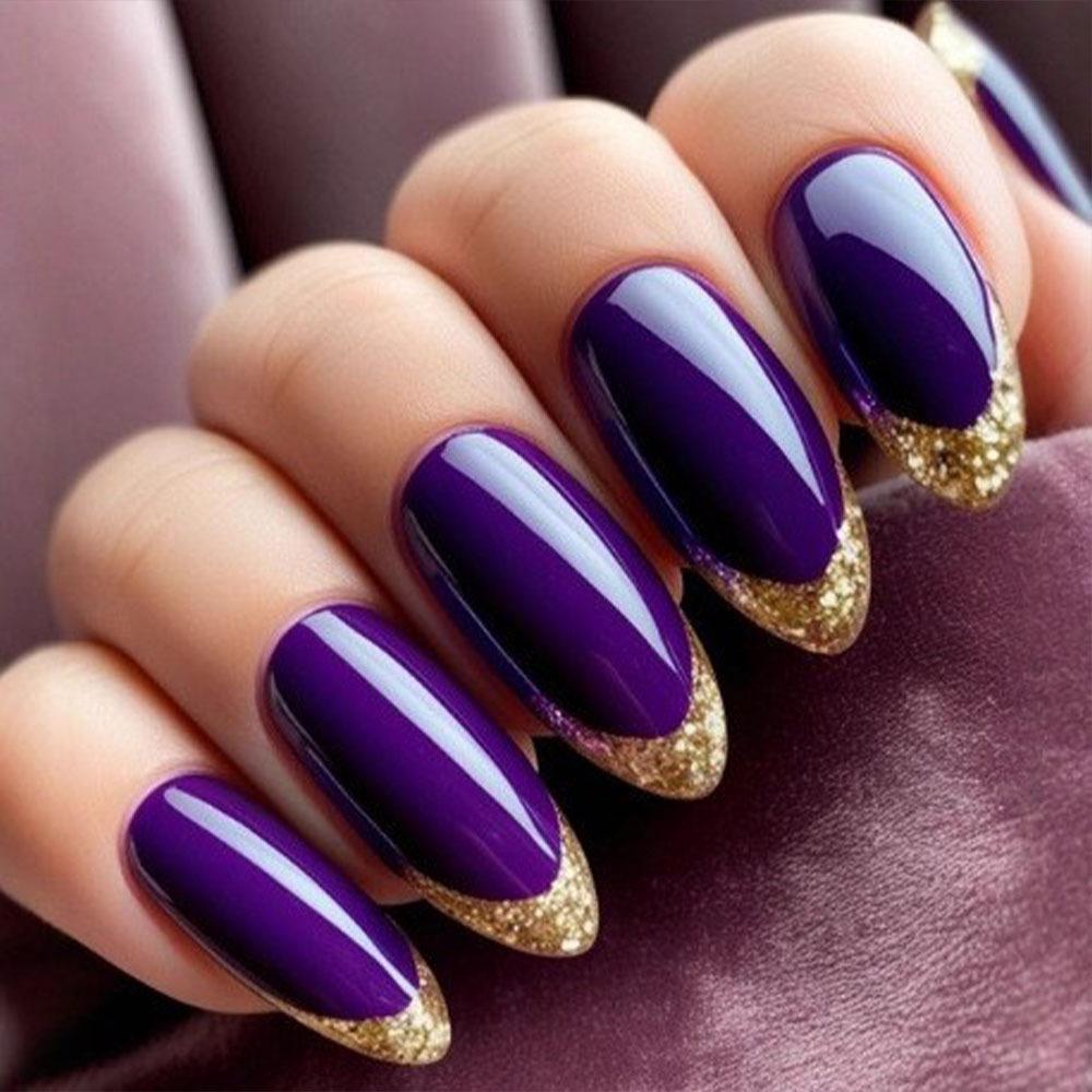 Trendy Purple Glitter French Nail Art Stickers - Spicy Sweet Nail Plates