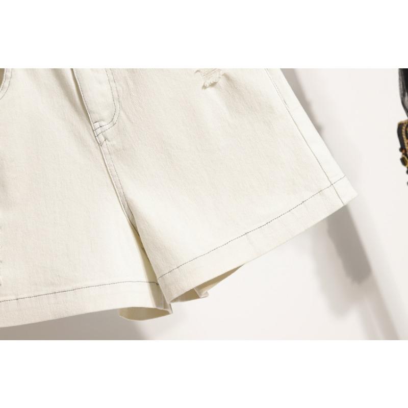 DIMANAF Plus Size Women Shorts Pants Summer Loose Jeans Short Basic High Waist Solid Pants Elastic Waist Maxi