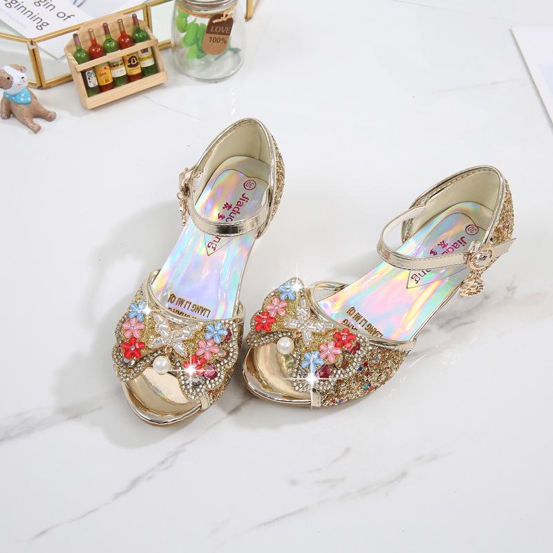 2025 Spring Korean Style Girls' Princess Bow High Heel Open-Toe Sandals