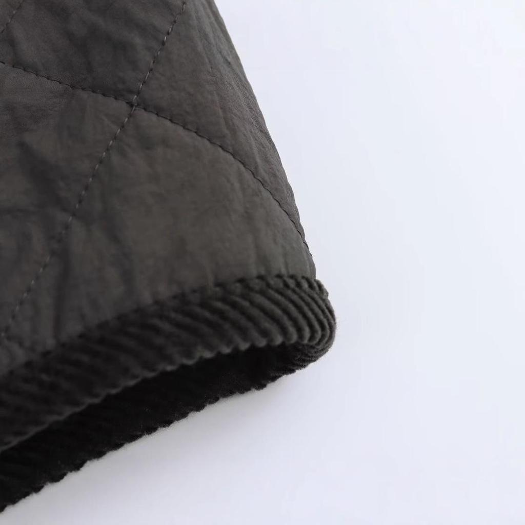 2024 Autumn Women's European & American Style High Neck Diamond Pattern Short Cotton Jacket