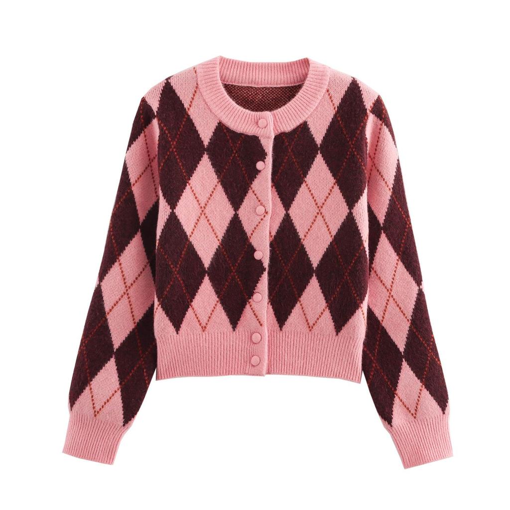European & American Style Women's Diamond Pattern Jacquard Jacket
