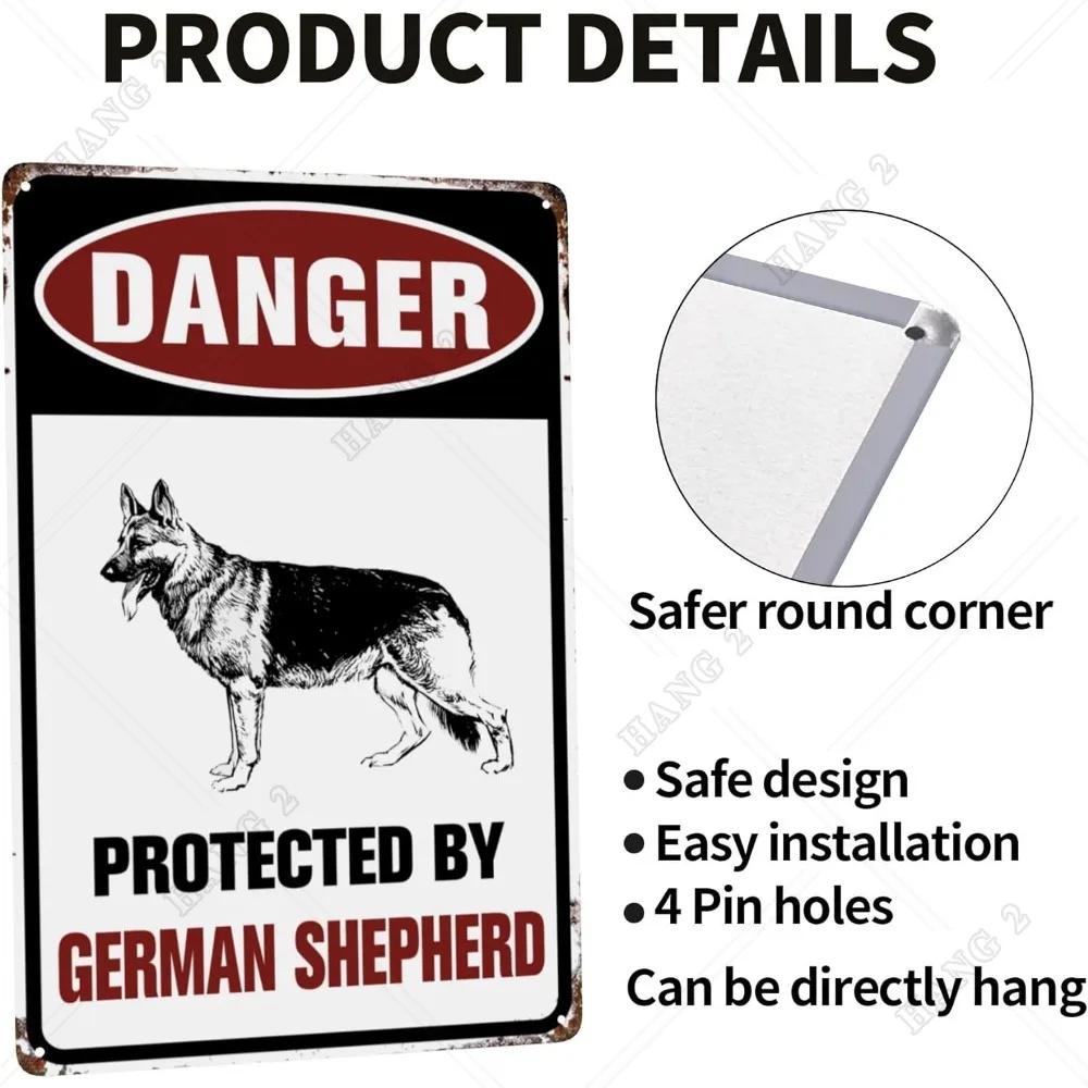 Atenție Câine Avertisment Placă Metalică Semne Metalice Ciobanesc German Poster Alb-Negru pentru Gard Fermă Germană Exterior Casă