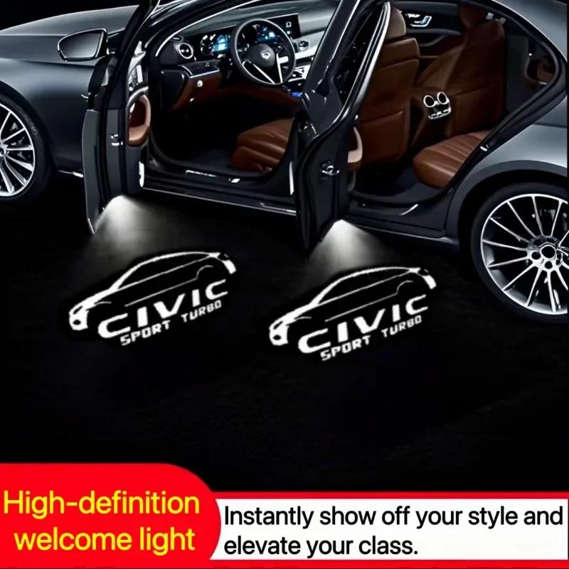 2PCS LED Car Logo Projector Lamp Door Shadow Light Decoration For Honda Civic Hybrid 2006-2025 Door Courtesy Lamps