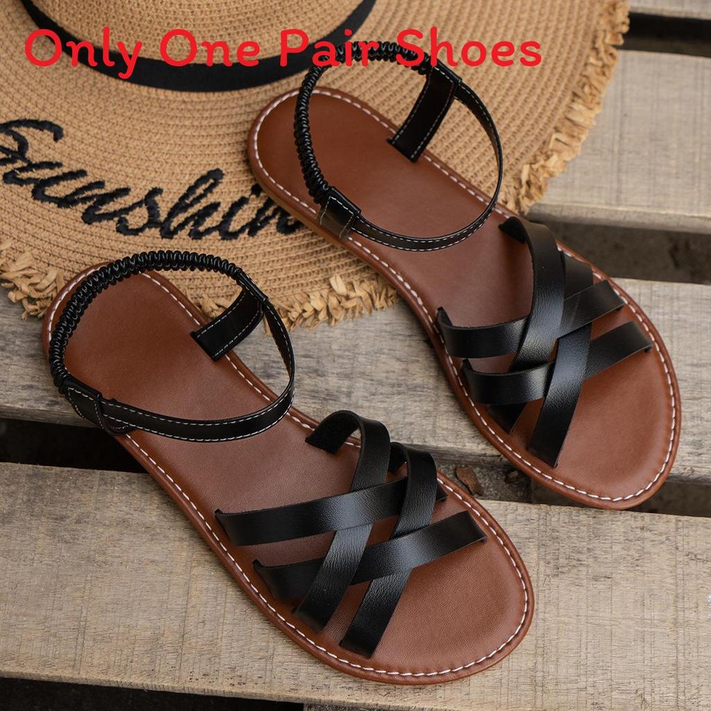 Summer Womens Woven Roman Sandals With Breathable Pu Upper For Beach Casual Wear