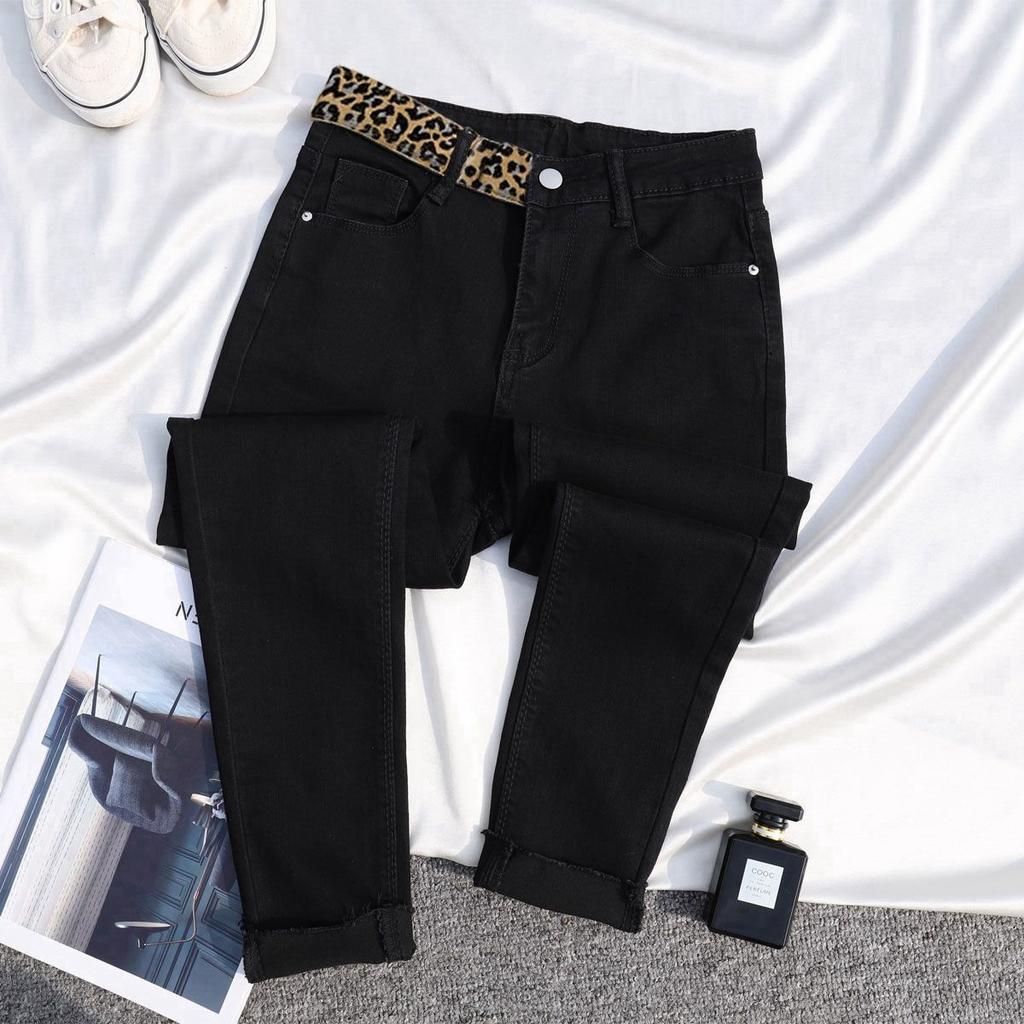Spliced Leopard Print Stretch High Waist Tight Look Slim Hairy Edge Pencil Foot Pants Winter