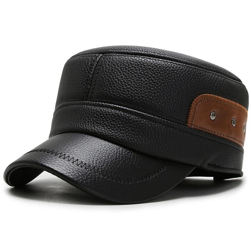 

NORTHWOOD PU Leather Flat Top Hats for Men Autumn Winter Outdoor Warm Baseball Cap Solid PU Faux leather Men Trucker Hats 56-60 cm коричневий
