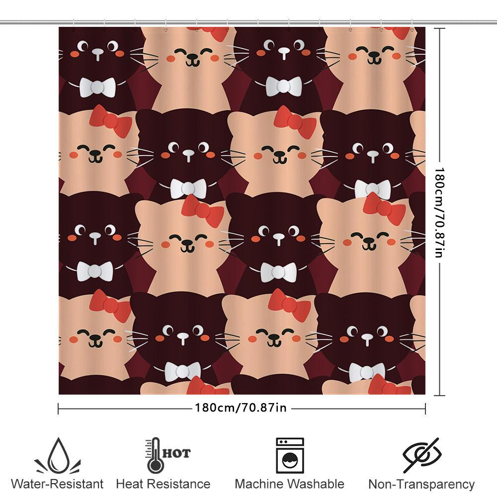 Kitten Shower Curtain Set Red And Pink Cat Print Fabric Waterproof Bath Decor For Bathroom Accessories Home Supplies