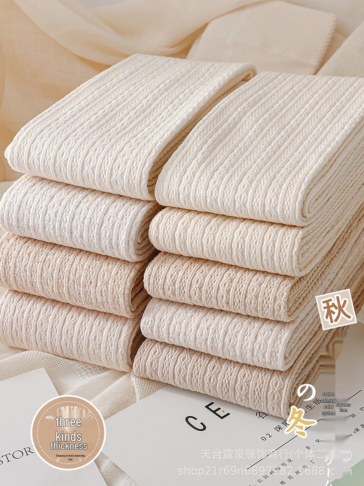 

Женские леггинсы Off-White с кабельным узором - Плотные теплые колготки для весны, осени, зимы 500D No Fleece [With Socks]