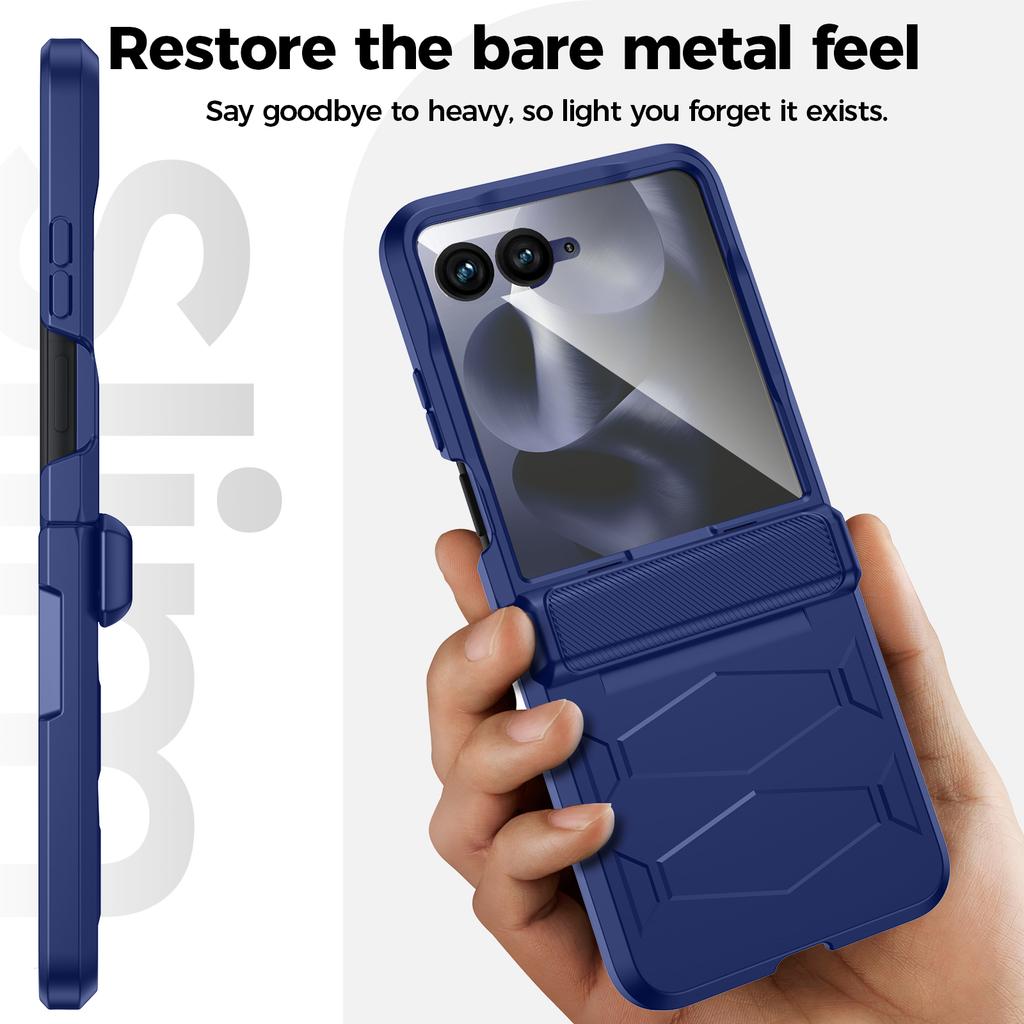 For Motorola Razr 60 Ultra Case with Hinge Protection, Built-in Screen Protector Shockproof All-Inclusive Phone Cover-Blue