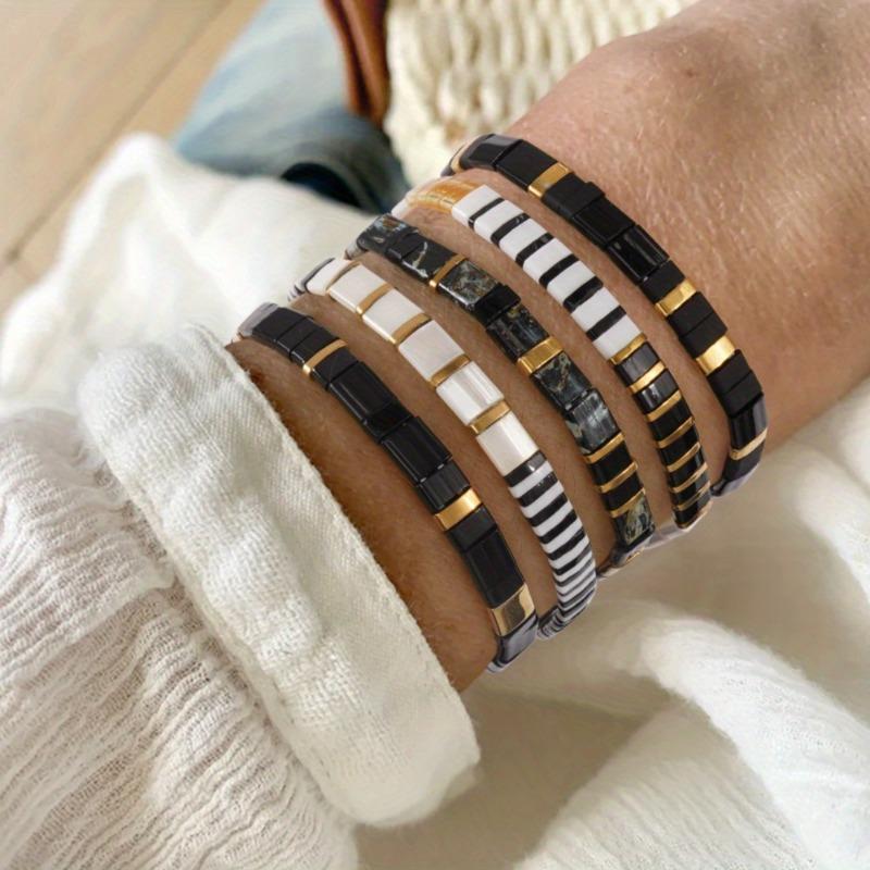 Women's Fashion Bracelet, Elegant Sexy Glass Beaded Jewelry, Handwoven Elastic Cord Bracelet for Daily Wear Gift, Party Beach Vacation