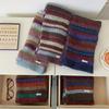 Retro Contrast Color Striped Scarf Wool Knitting Scarf For Women Autumn Winter Warm Cold-Proof Scarf Versatile Student Muffler